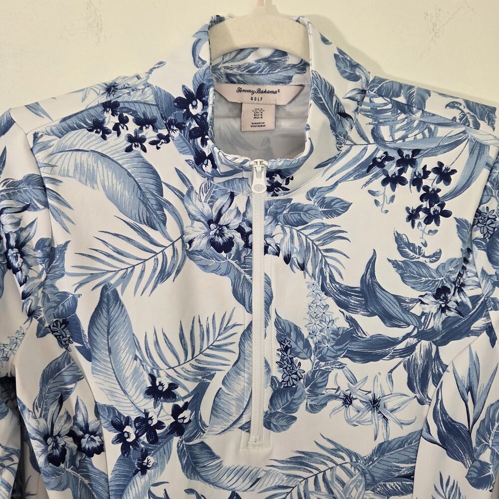 Tommy‎ Bahama Golf Womens Blue Floral 1/2 Zip Pullover Performance Size Small - Picture 3 of 7